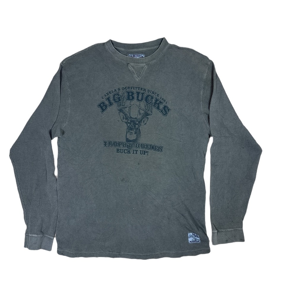 Field Duty Thermal Shirt Men XL Green Good Big Bucks Graphic Waffle Knit Long
